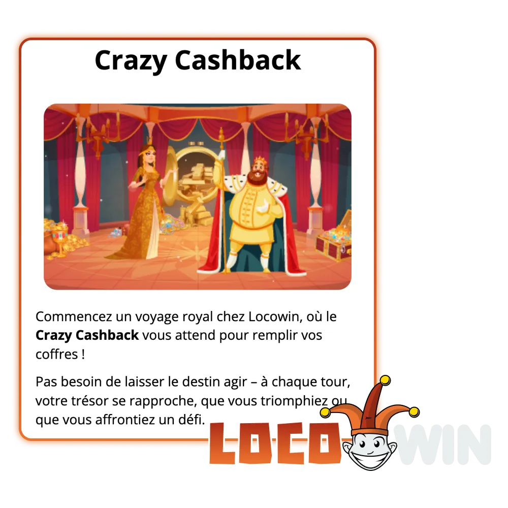 Activez votre Crazy Cashback sur LocoWin à domicile pour récupérer de l'argent.