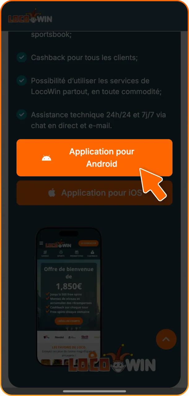 Rendez-vous sur le site web de LocoWin pour trouver le lien de téléchargement de l'application Android.