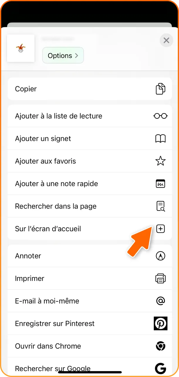 Téléchargez LocoWin PWA pour iOS via le bouton de partage du menu.