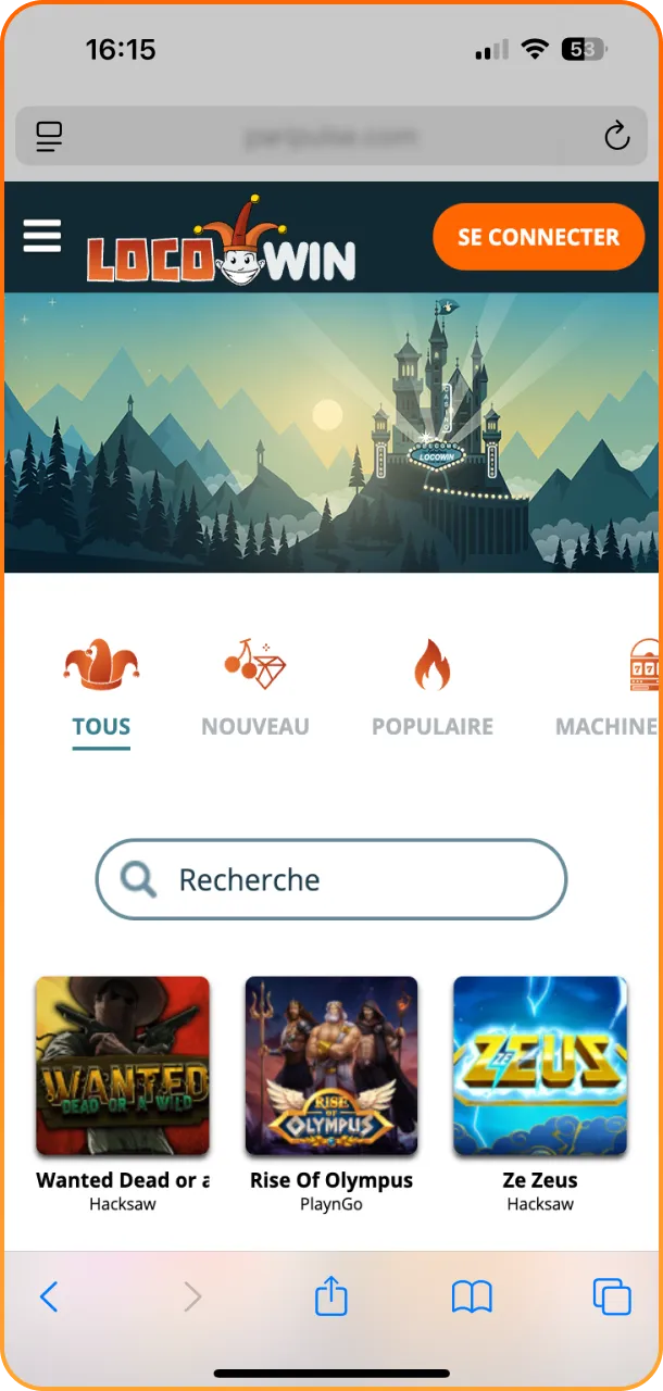 Accédez au site web de LocoWin en utilisant le navigateur Safari de votre iPhone.