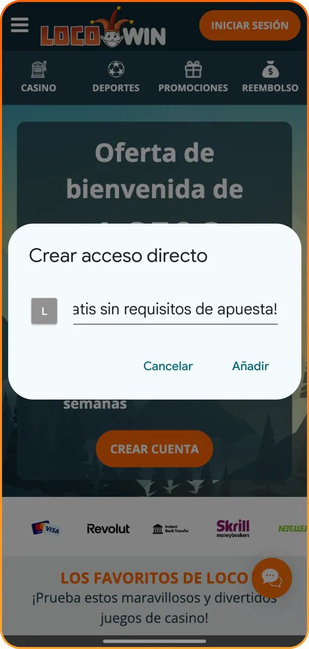 Complete la obtención de LocoWin PWA y agregue el acceso directo a su pantalla.