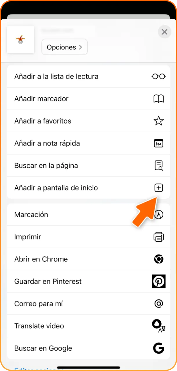 Comience a obtener LocoWin PWA para iOS a través del botón del menú compartir.