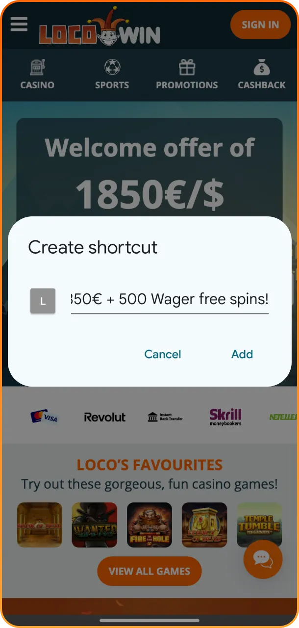Complete getting LocoWin PWA and add the shortcut to your screen.