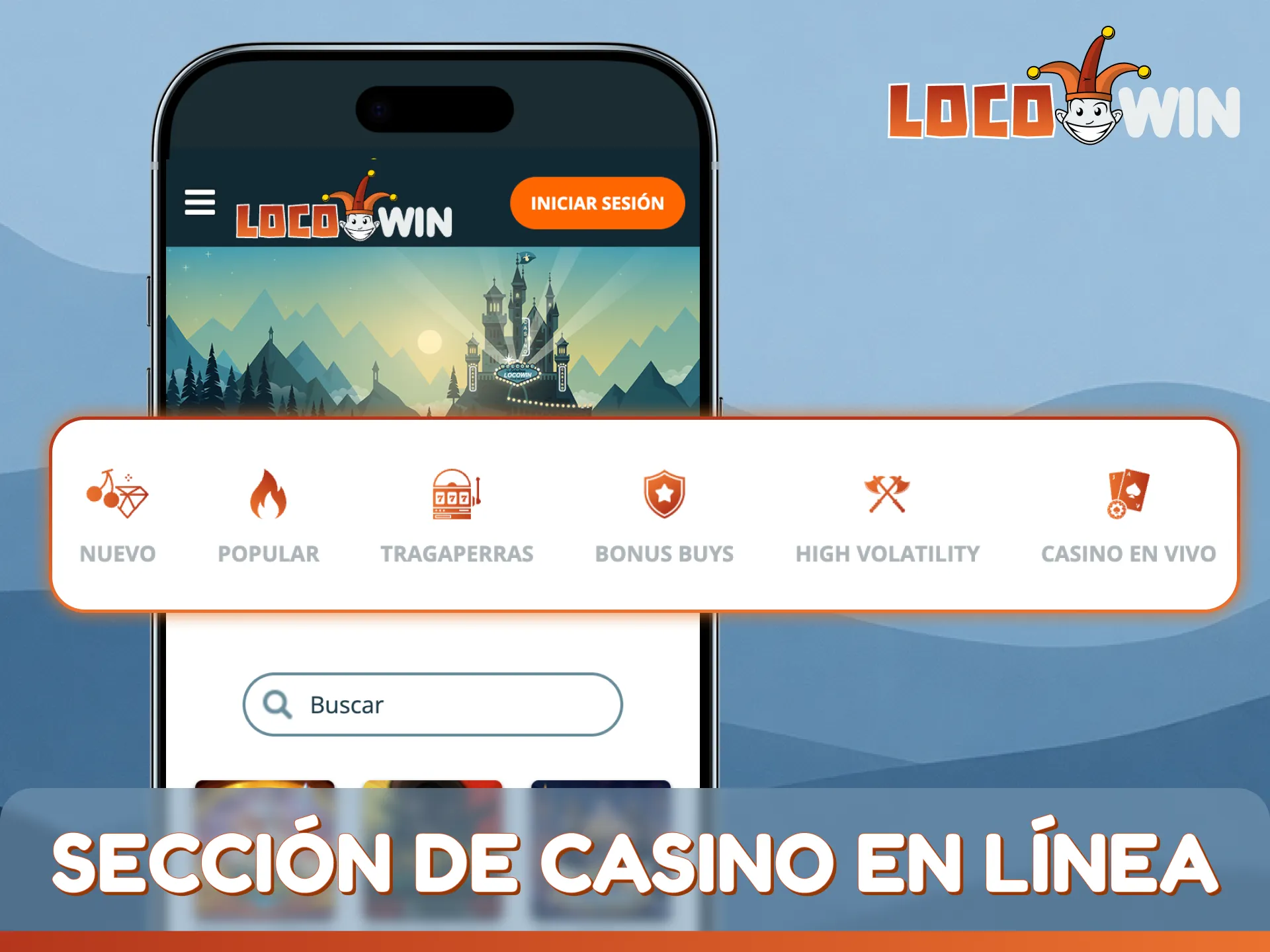 Explora la sección de casino en línea en la aplicación LocoWin para obtener tragamonedas premium.