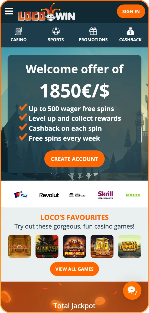 Open your browser and go to the LocoWin website to start.