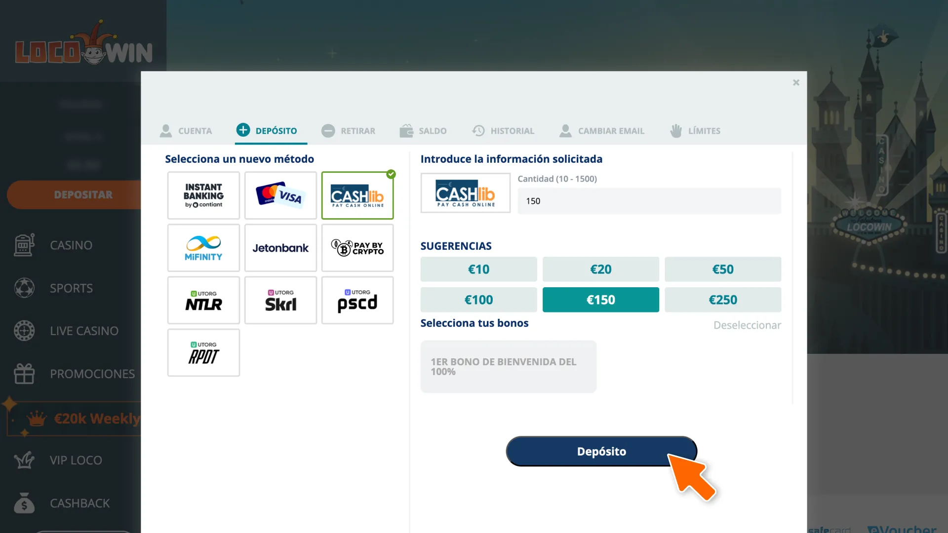 Finalizar la transacción para confirmar el depósito en la plataforma LocoWin.