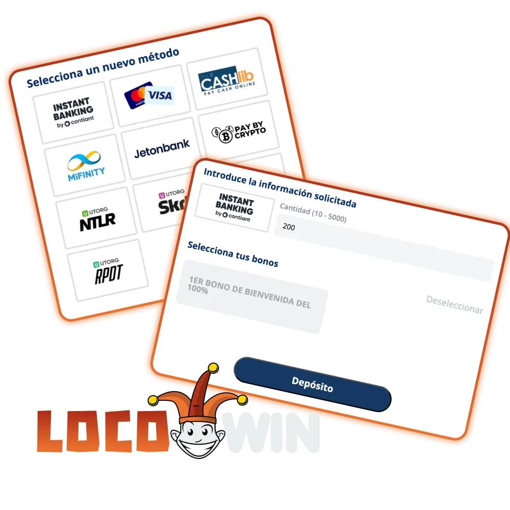 Utilice el portal oficial para depósitos de LocoWin para financiar su cuenta fácilmente.