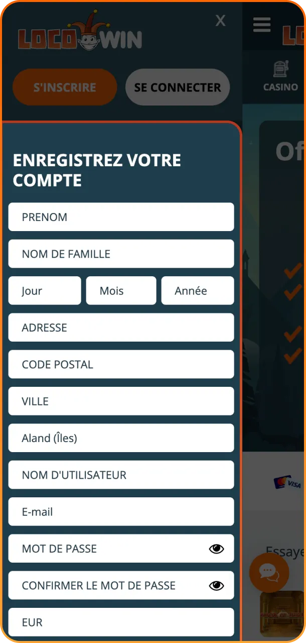 Soumettez le formulaire et saisissez vos informations personnelles pour l'inscription à LocoWin.