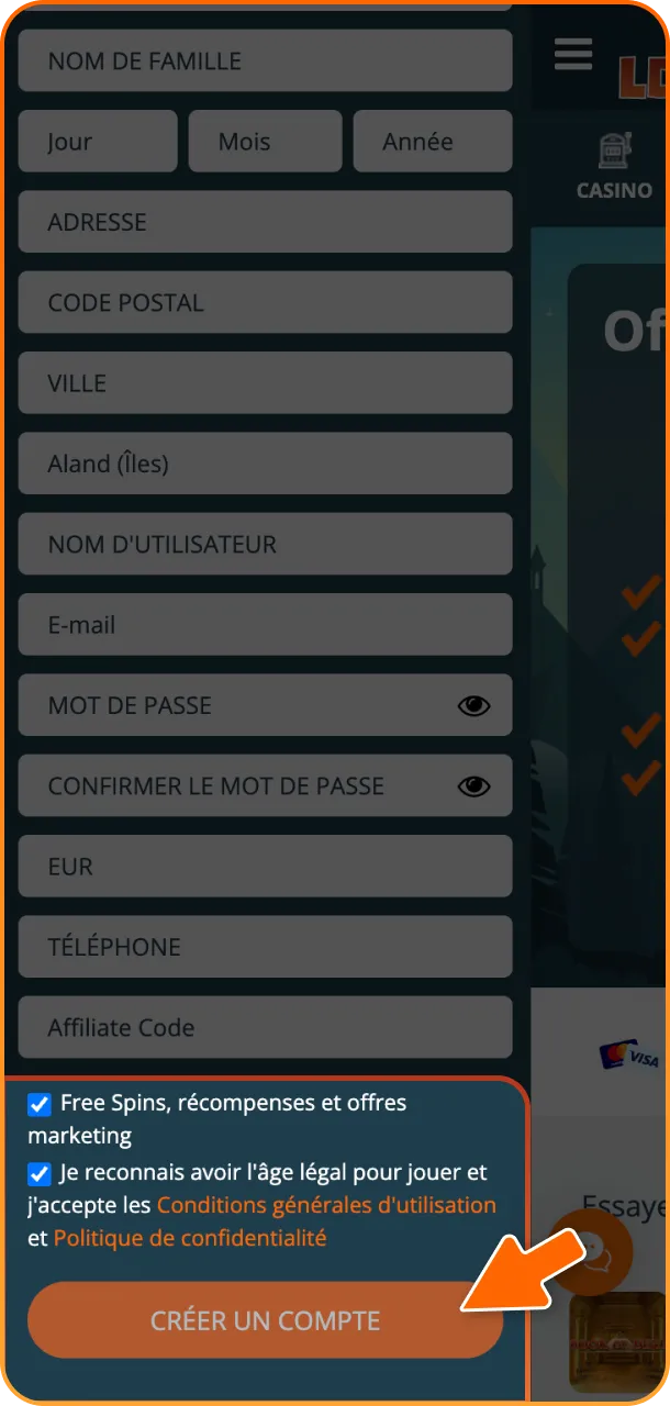 Acceptez les règles et les conditions générales d'inscription à LocoWin.