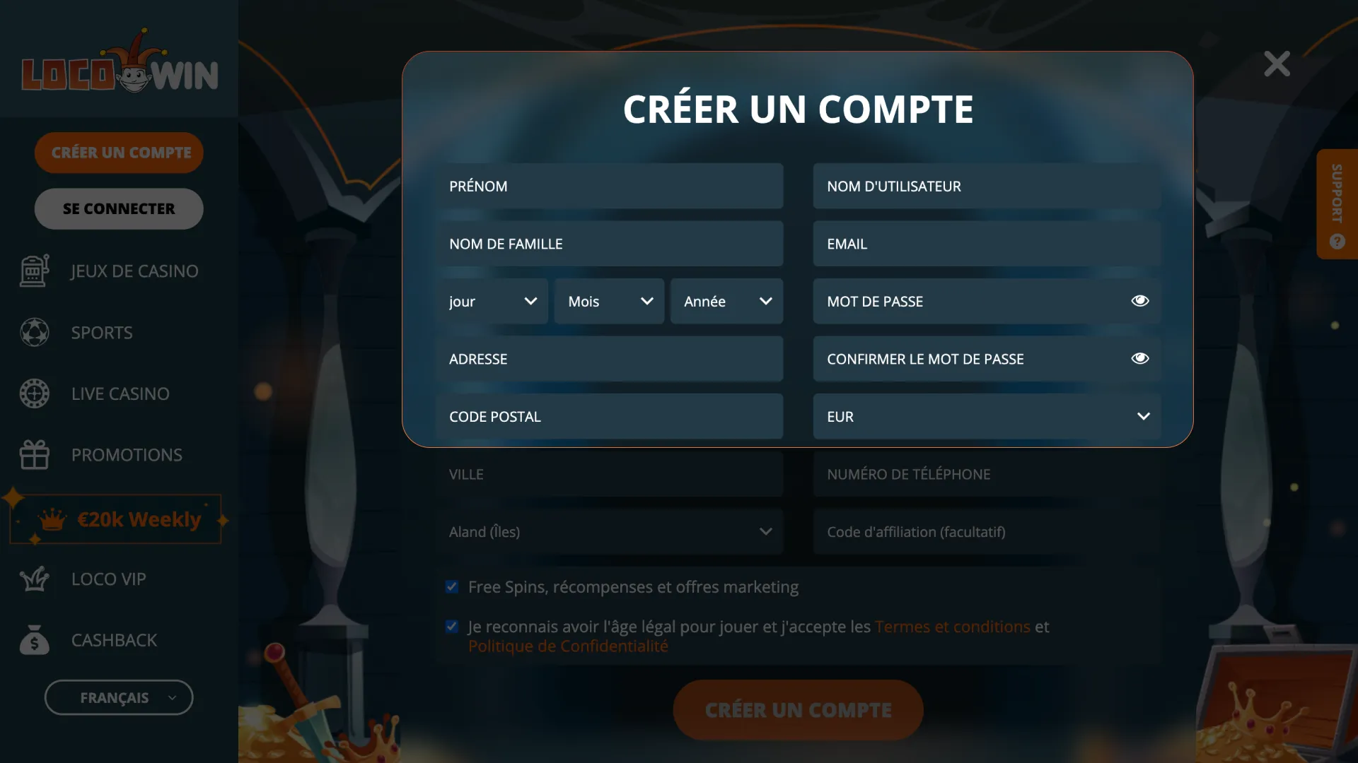 Fournissez vos données pour compléter vos informations lors de votre inscription à LocoWin.
