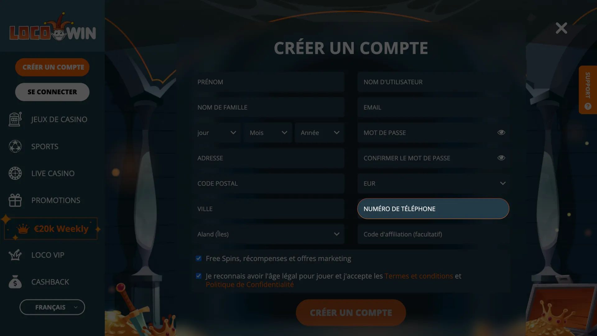 Vérifiez votre identité et confirmez votre numéro de téléphone pour l'inscription à LocoWin.