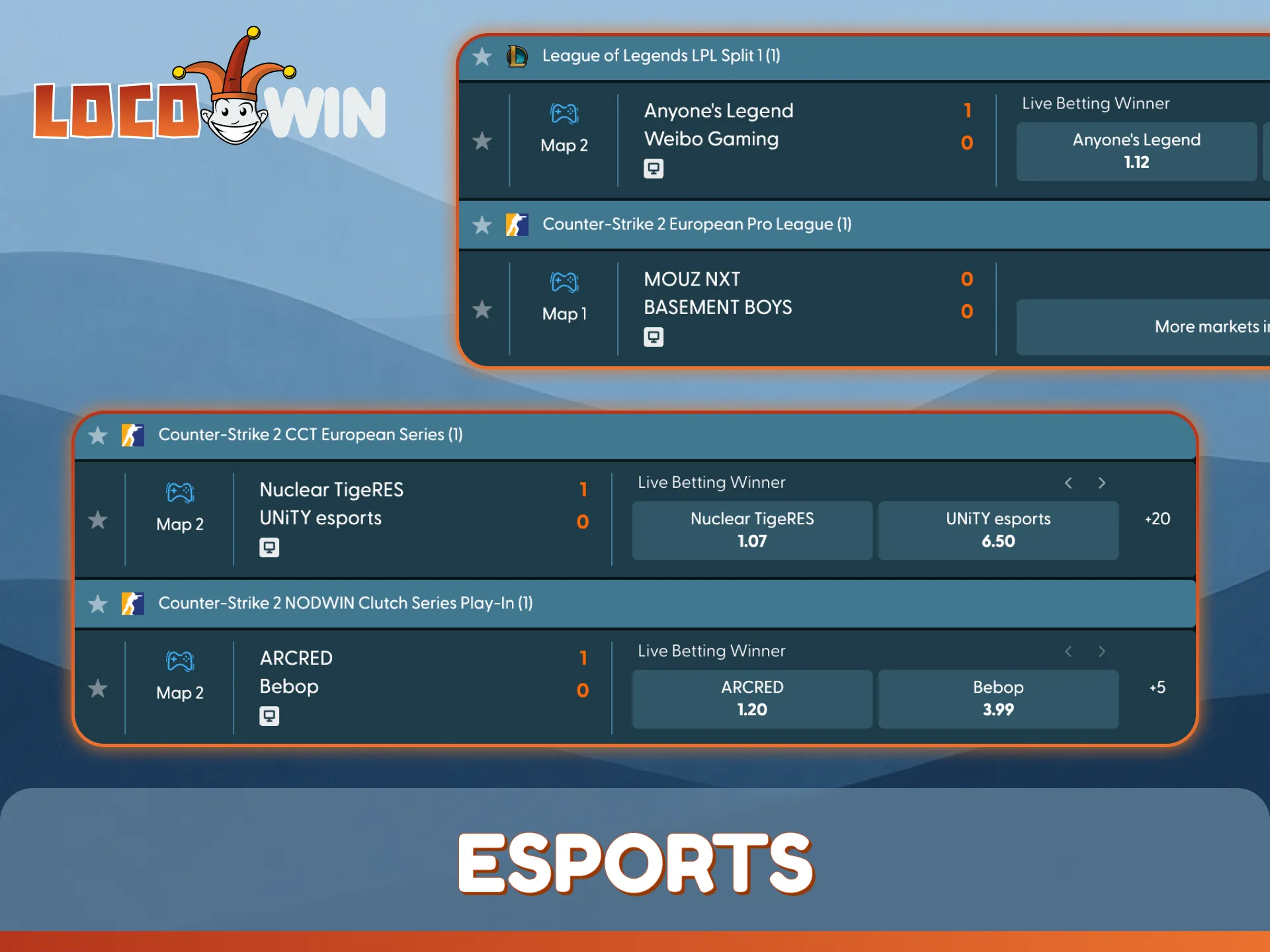 Discover popular esports that you can bet on LocoWin home today.