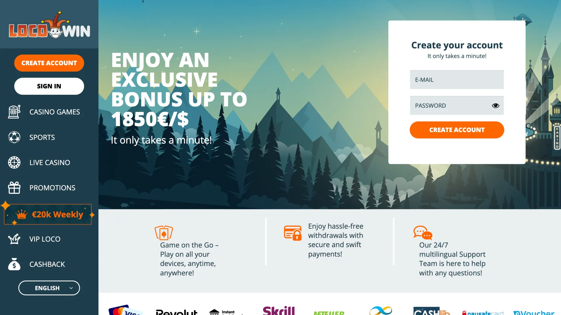 Explore the main interface home page of LocoWin to start your gaming journey.