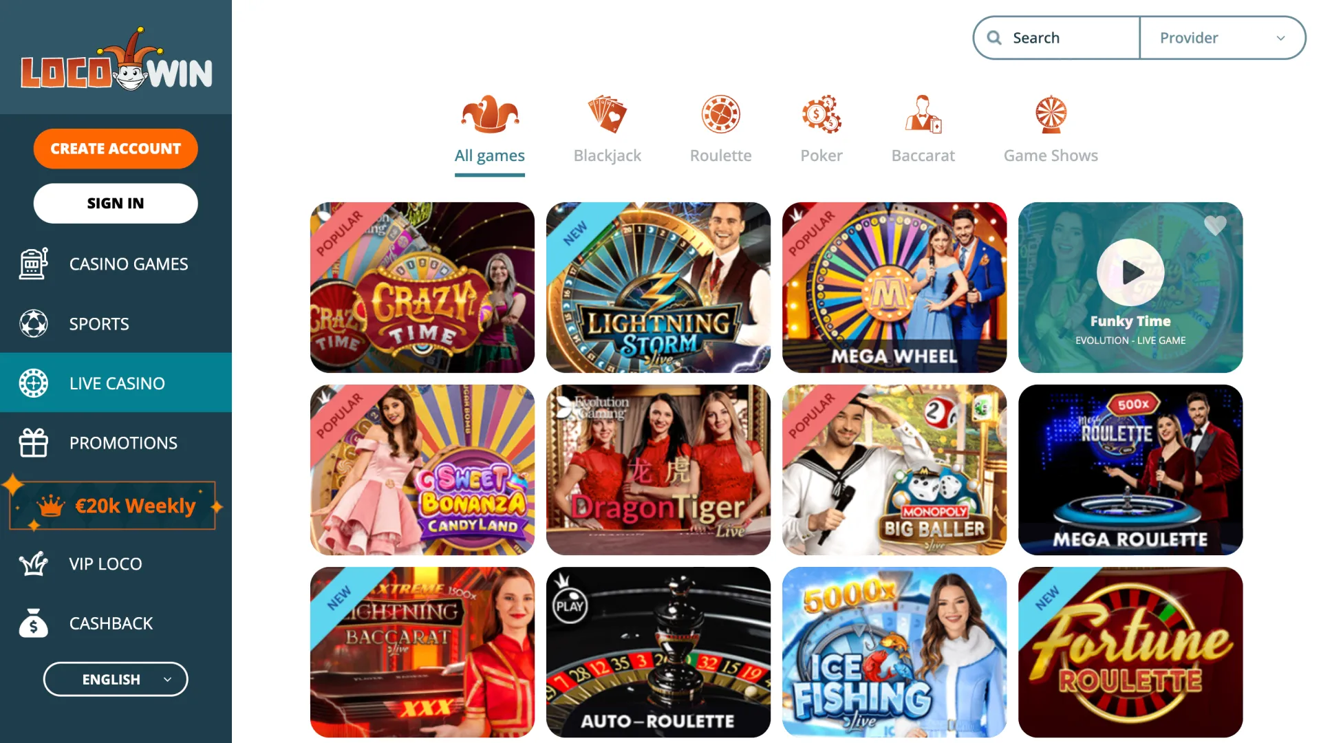 Enter the main interface live casino at LocoWin home to play with dealers.