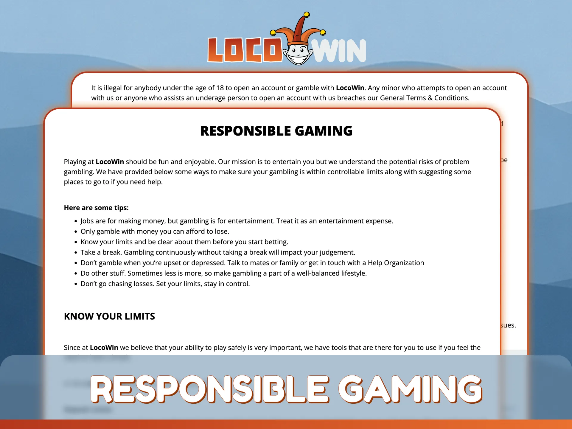 Stay safe by following the principles of responsible gaming at LocoWin.