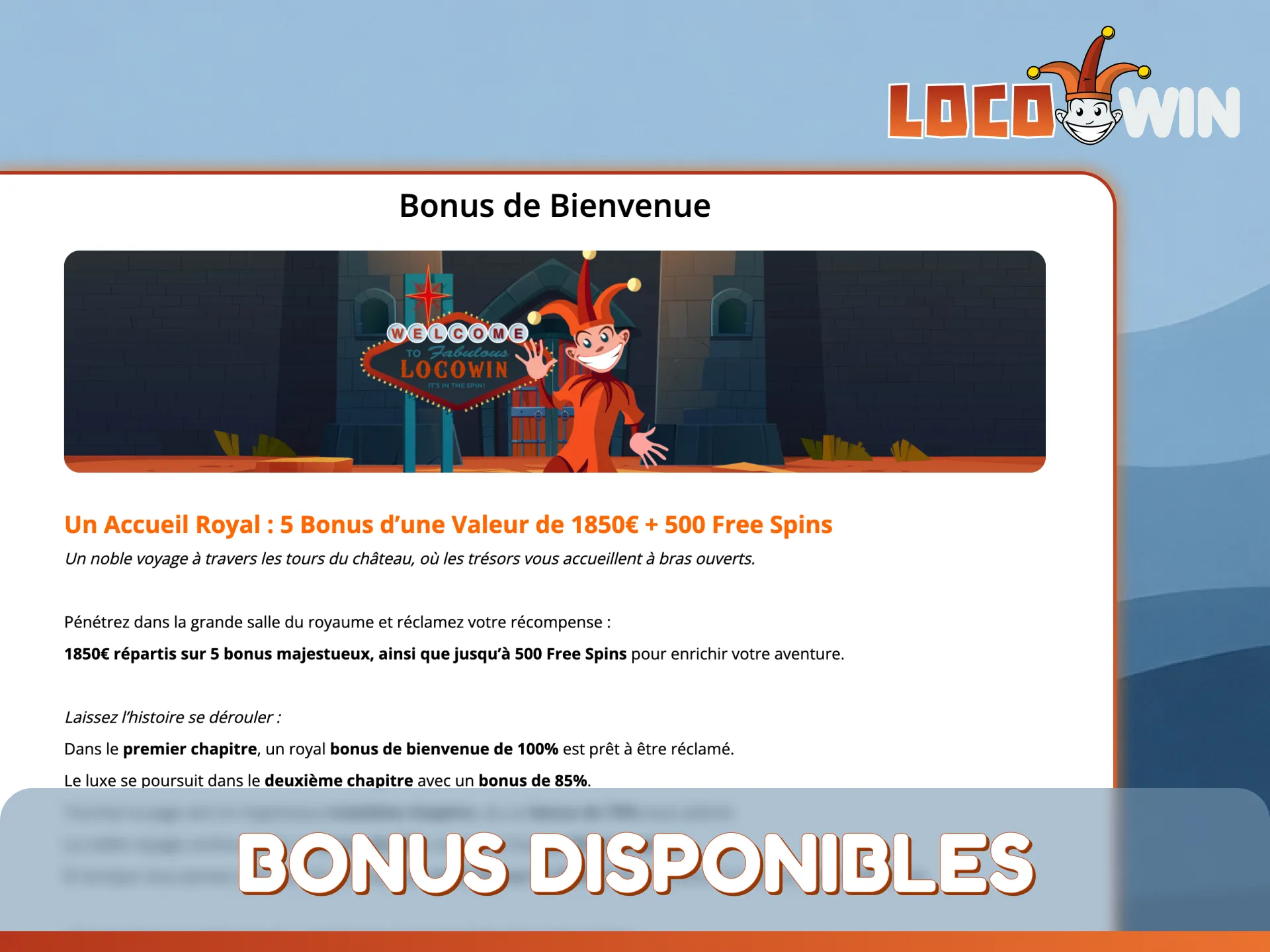 Réclamez votre généreux bonus de bienvenue pour jouer sur la page d'accueil de LocoWin.