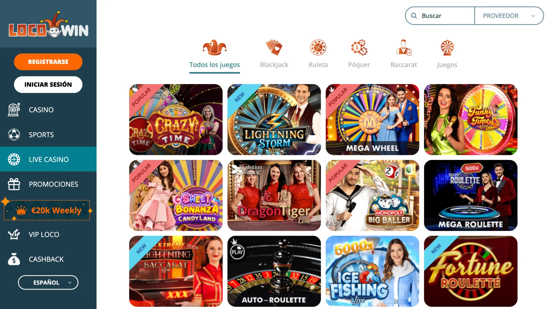 Ingresa a la interfaz principal del casino en vivo en la página de inicio de LocoWin para jugar con los crupieres.