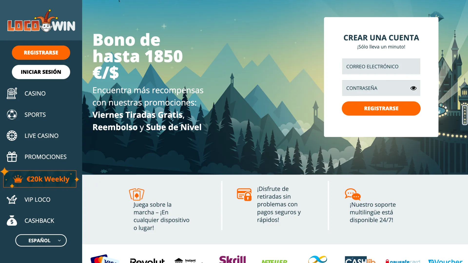 Explora la página de inicio de la interfaz principal de LocoWin para comenzar tu viaje de juego.