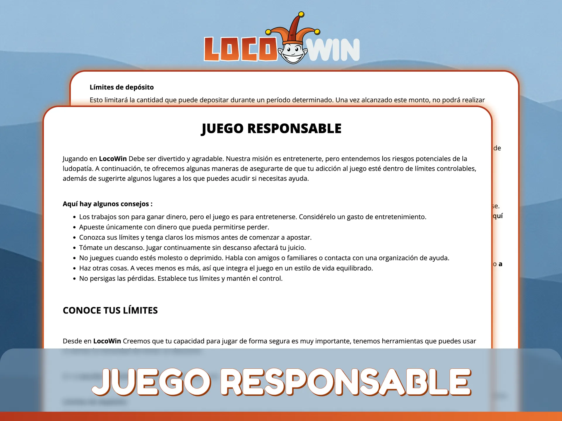 Manténgase seguro siguiendo los principios del juego responsable en LocoWin.
