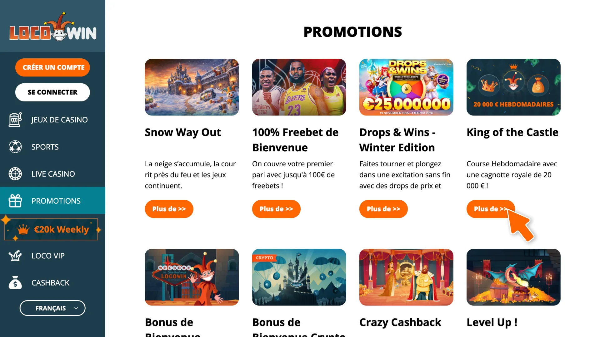 Parcourez la bibliothèque et sélectionnez un bonus sur la plateforme LocoWin.