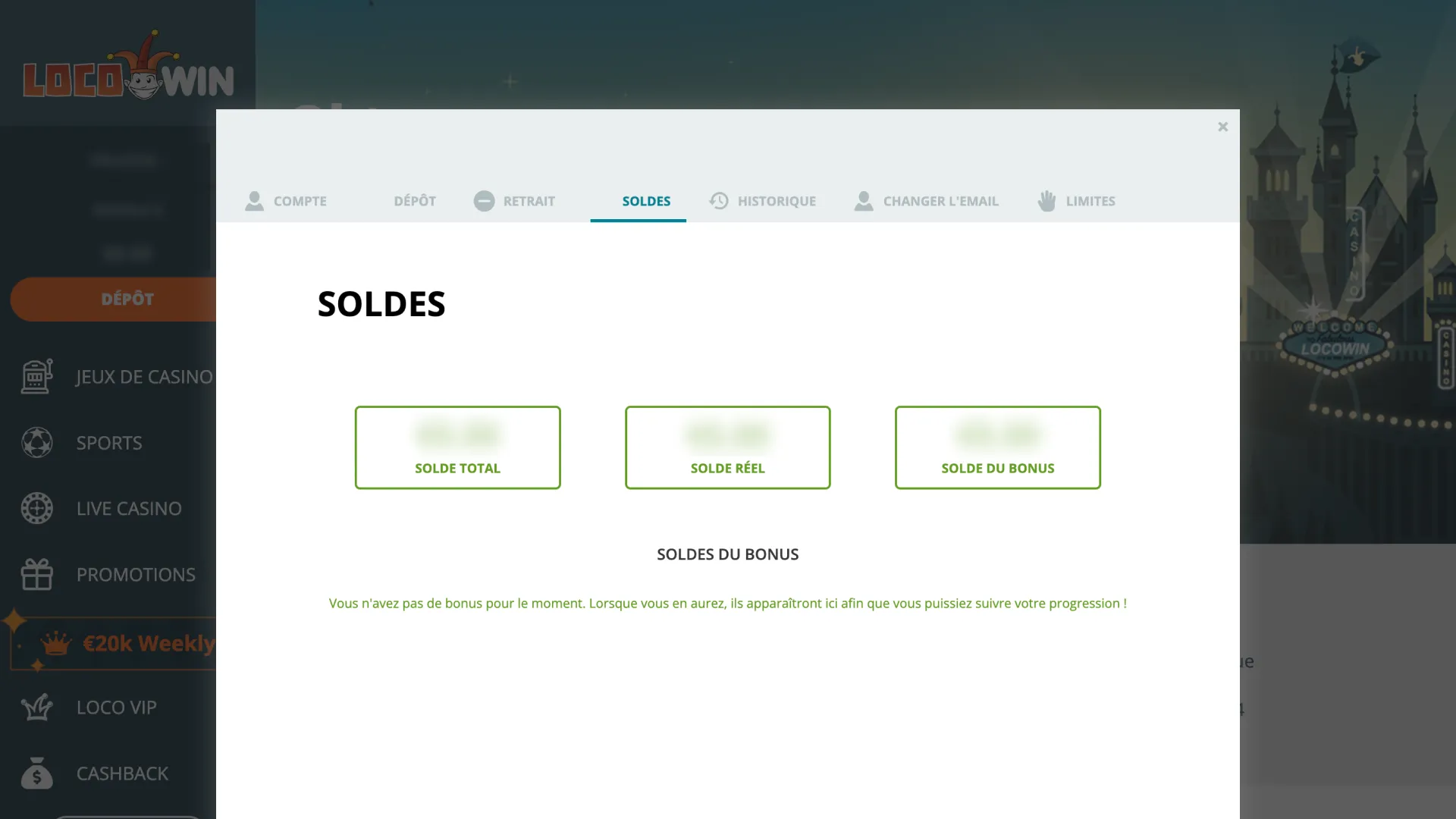 Vérifiez votre solde une fois que la notification de bonus LocoWin apparaîtra.