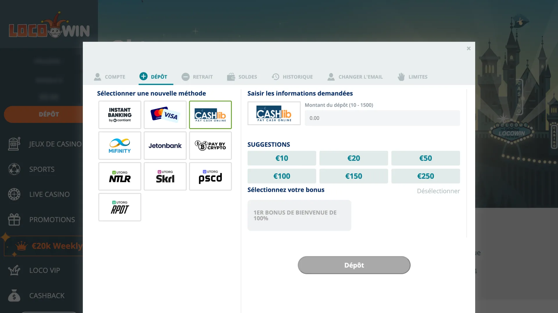 Approvisionnez votre solde et effectuez un dépôt pour déclencher les récompenses LocoWin.