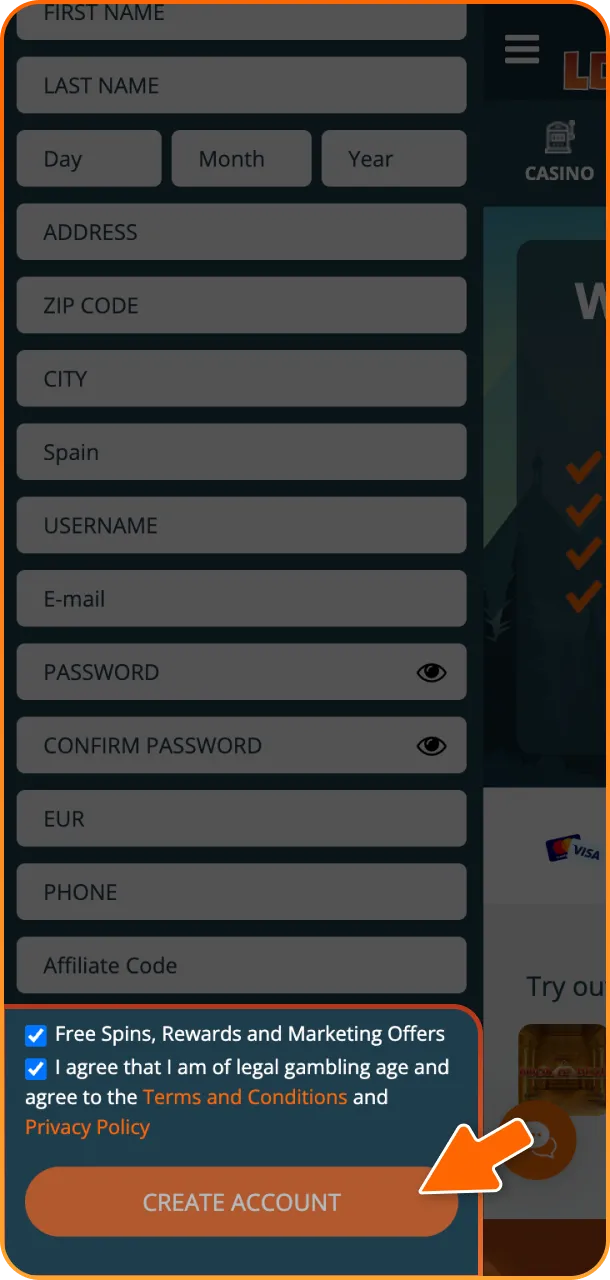 Accept the rules and agree to the terms and conditions for LocoWin registration.