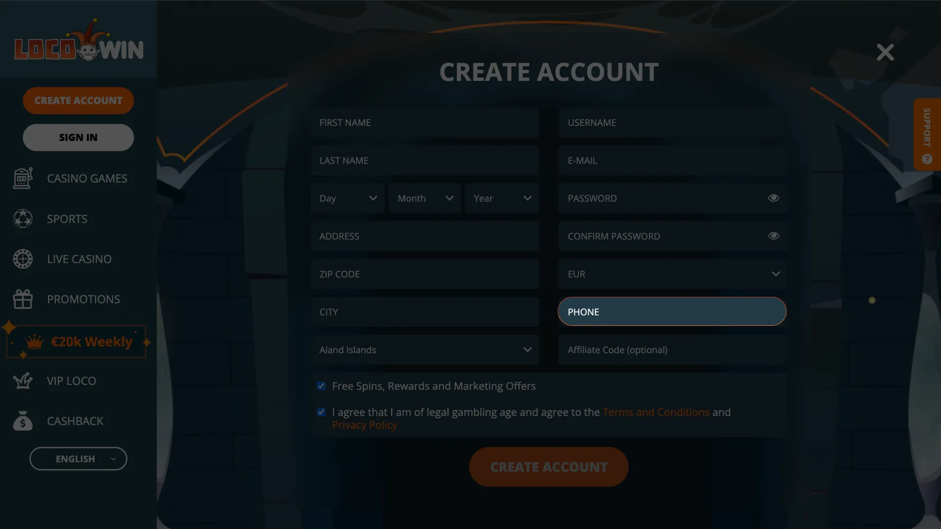 Verify your identity and confirm your phone number for LocoWin registration.