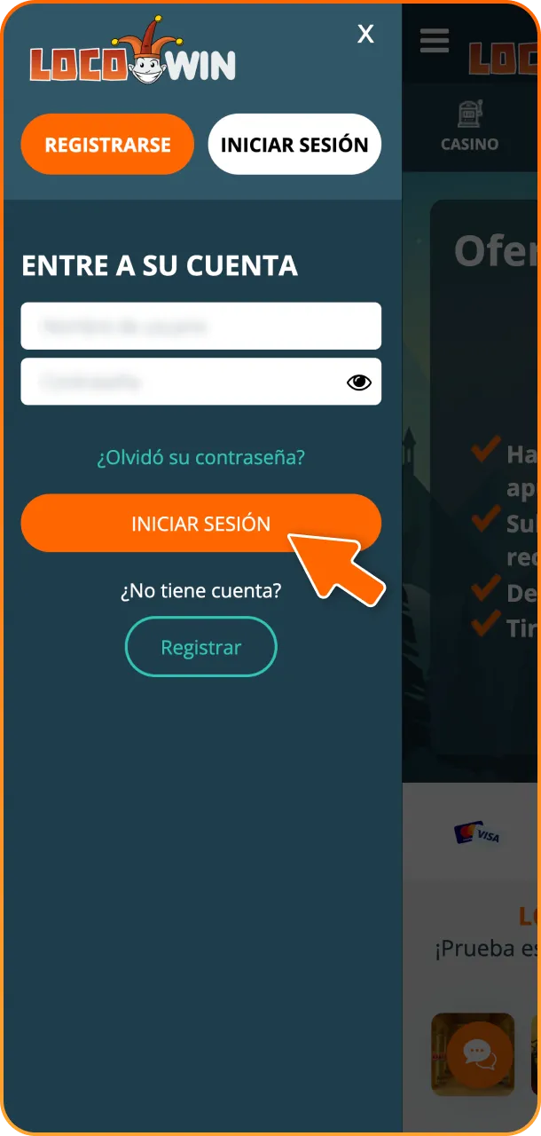 Proporcione sus credenciales para iniciar sesión en su cuenta LocoWin de forma segura.