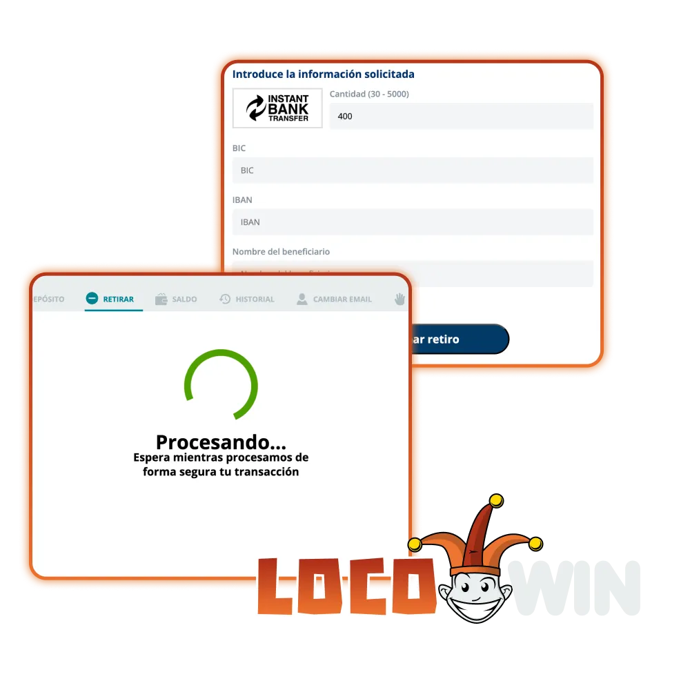Utilice el cajero oficial para retiros de LocoWin para retirar sus ganancias.
