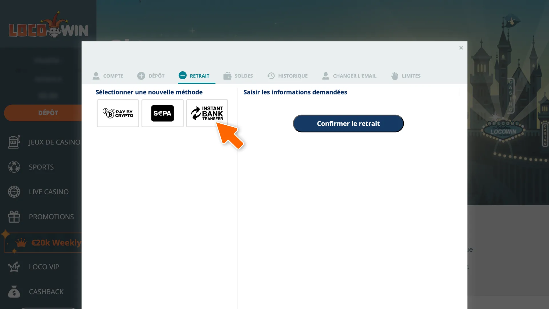 Choisissez votre fournisseur préféré et sélectionnez un mode de paiement sur LocoWin.