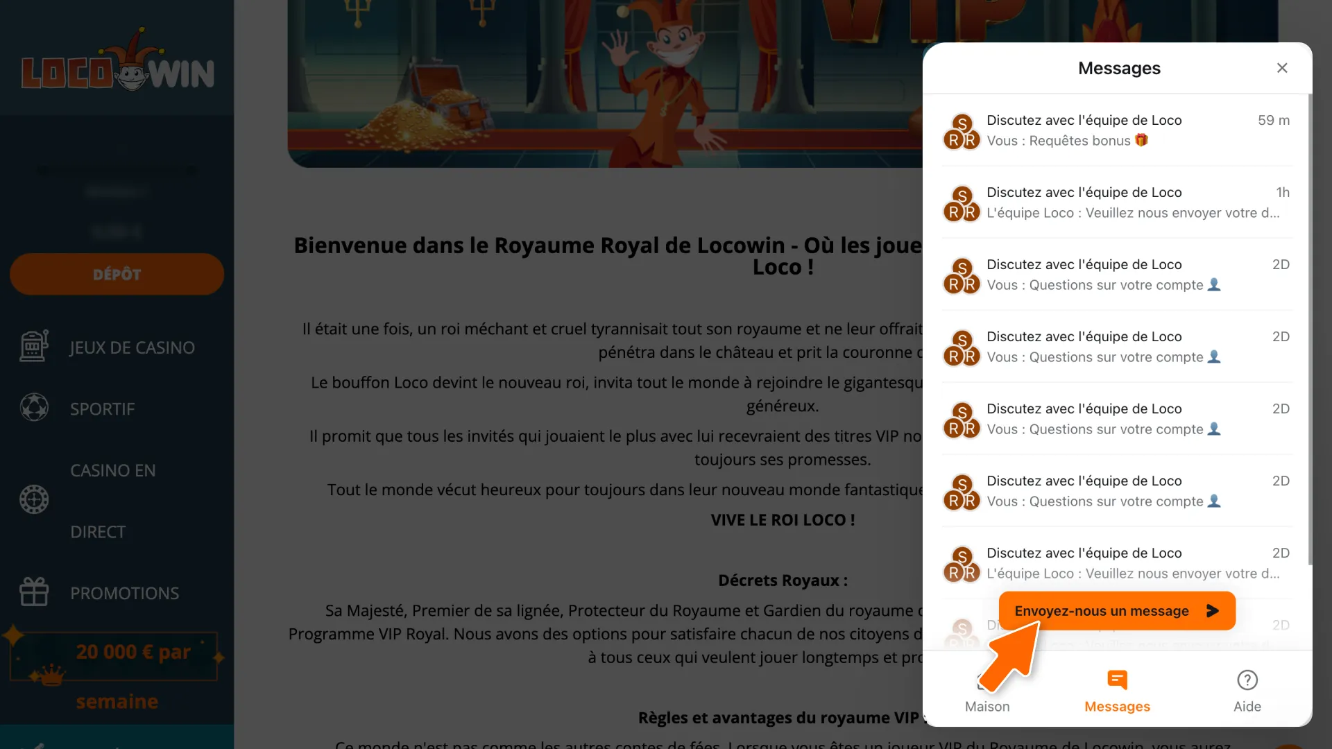 Veuillez contacter le support technique concernant votre statut VIP LocoWin.