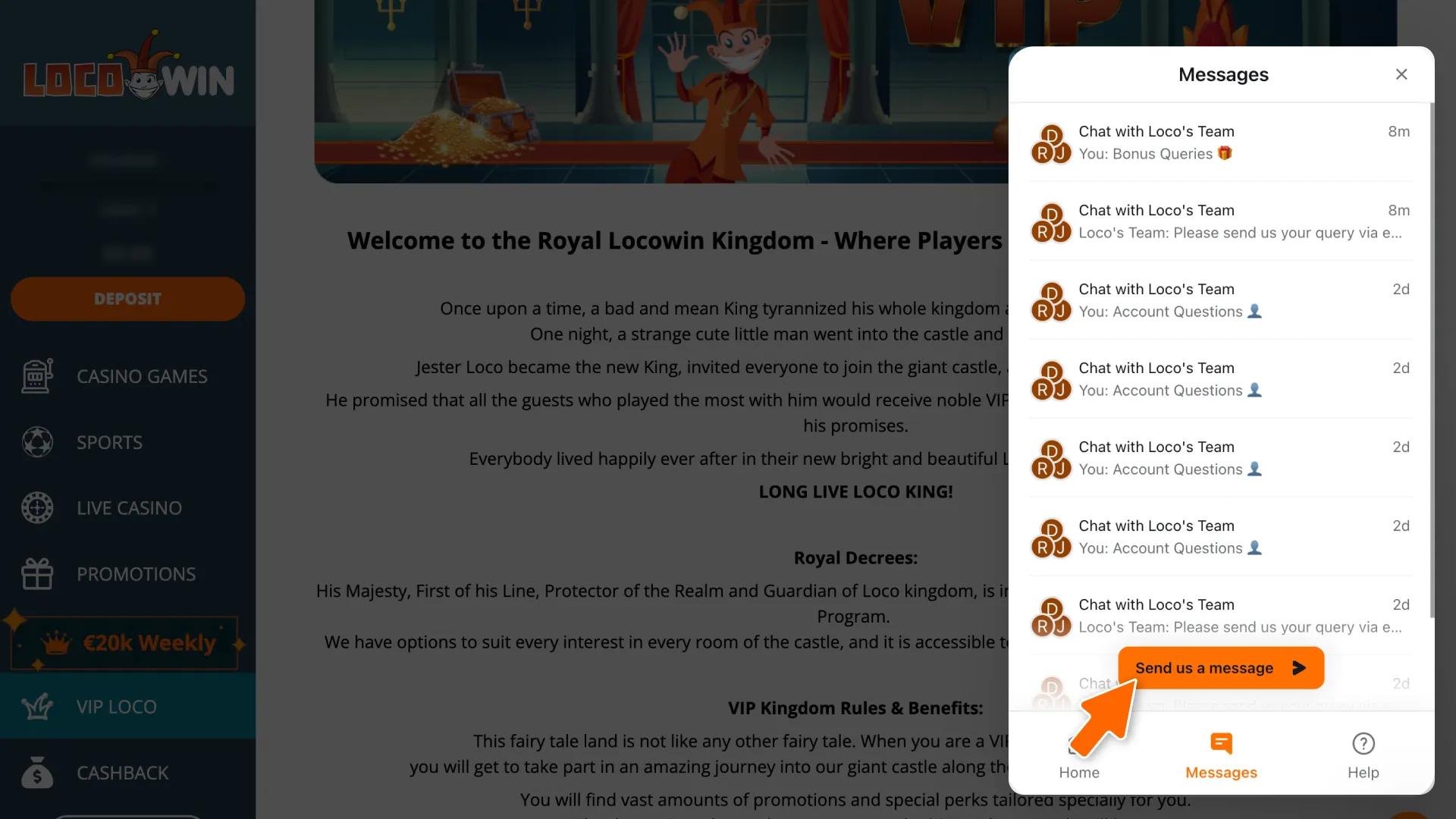 Reach out and contact technical support regarding your LocoWin VIP status.