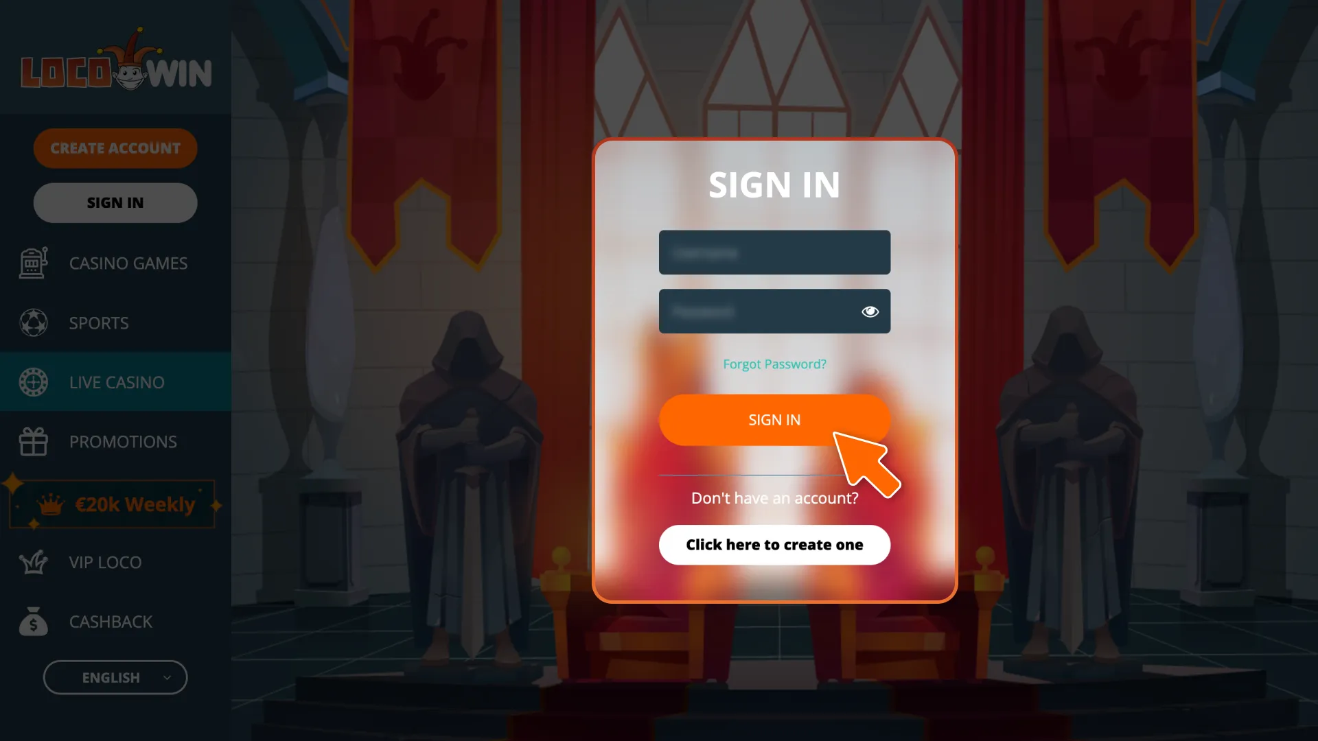 Access your profile and log in to your LocoWin account.