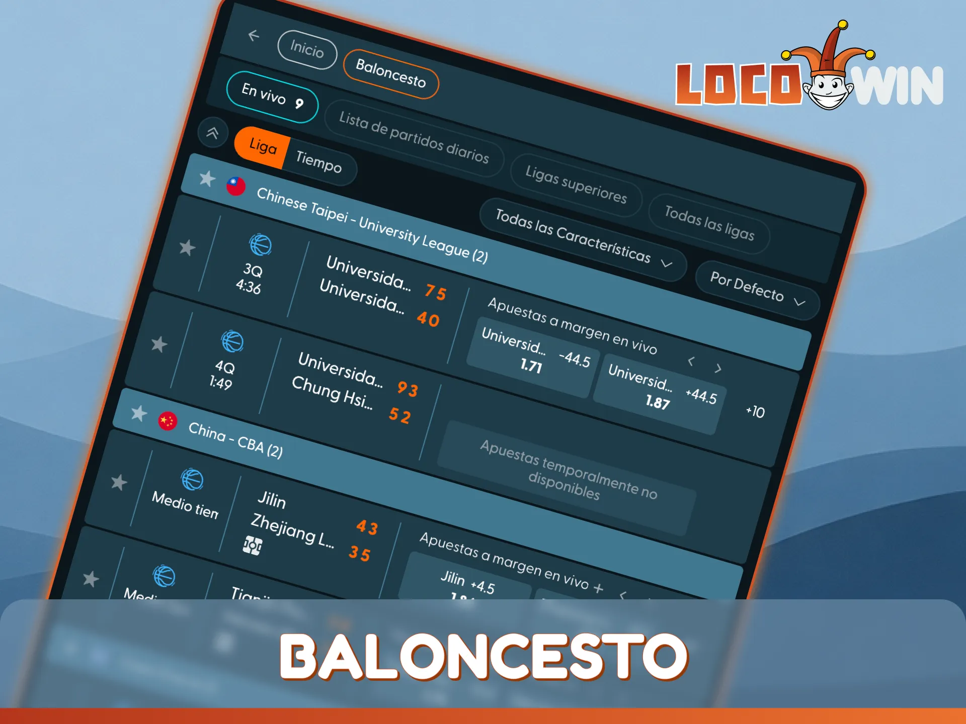 Realice una apuesta de baloncesto en las principales ligas en la casa de apuestas deportivas LocoWin.