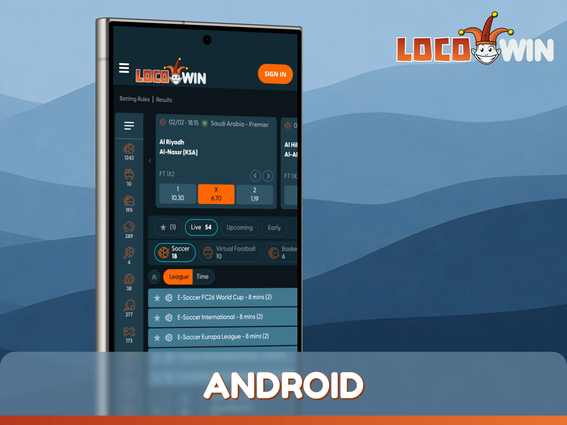 Download the official LocoWin for Android to place mobile esports bets.