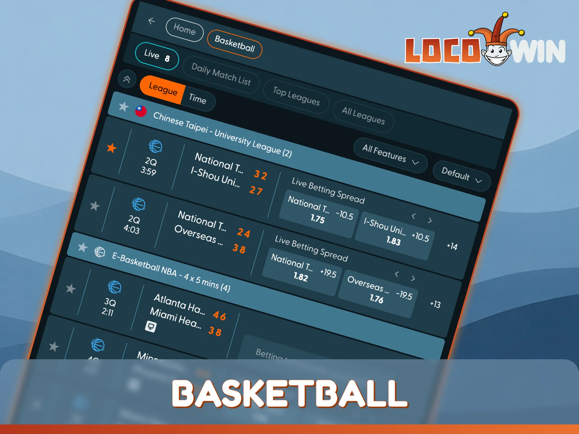 Place a basketball bet on top leagues at LocoWin sportsbook.