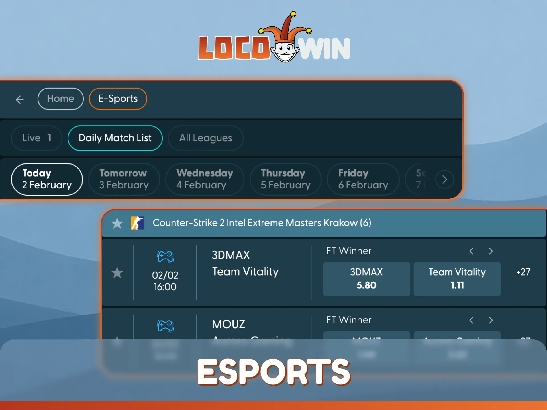 Explore competitive odds on the latest eSports events at LocoWin.