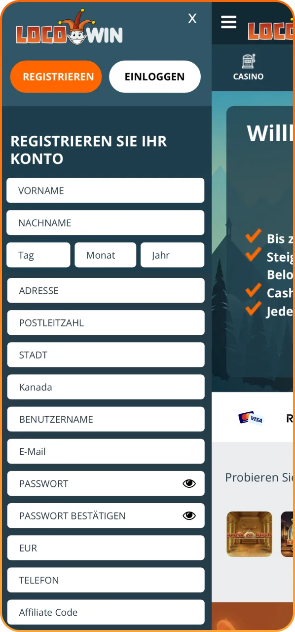 Navigiere intuitiv durch die verschiedenen Spielkategorien innerhalb der Locowin App Benutzeroberfläche.