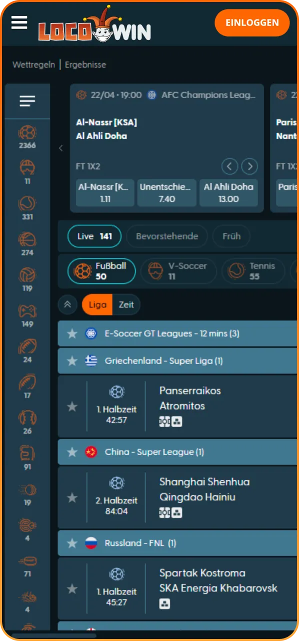 Nutze die schnelle Suchfunktion der Locowin App, um deine Lieblingsspiele sofort zu finden.