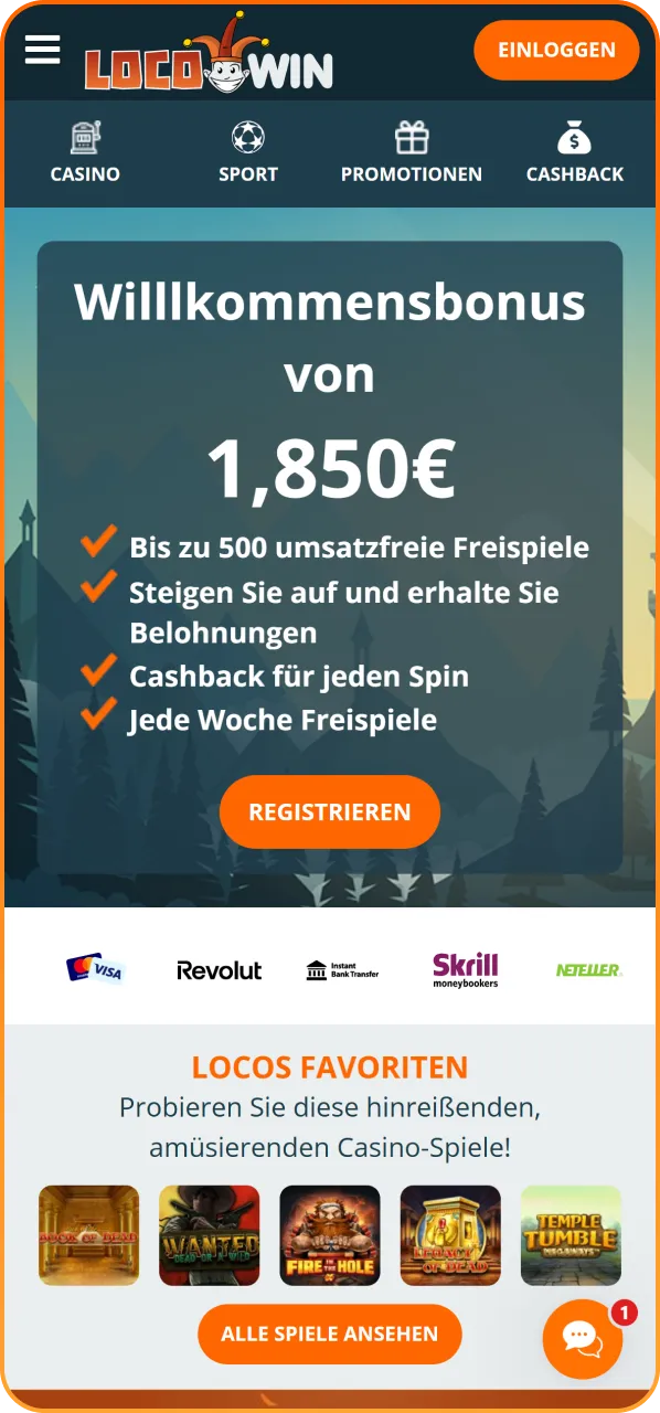 Entdecke das klare und moderne Design der Startseite in der offiziellen Locowin App.