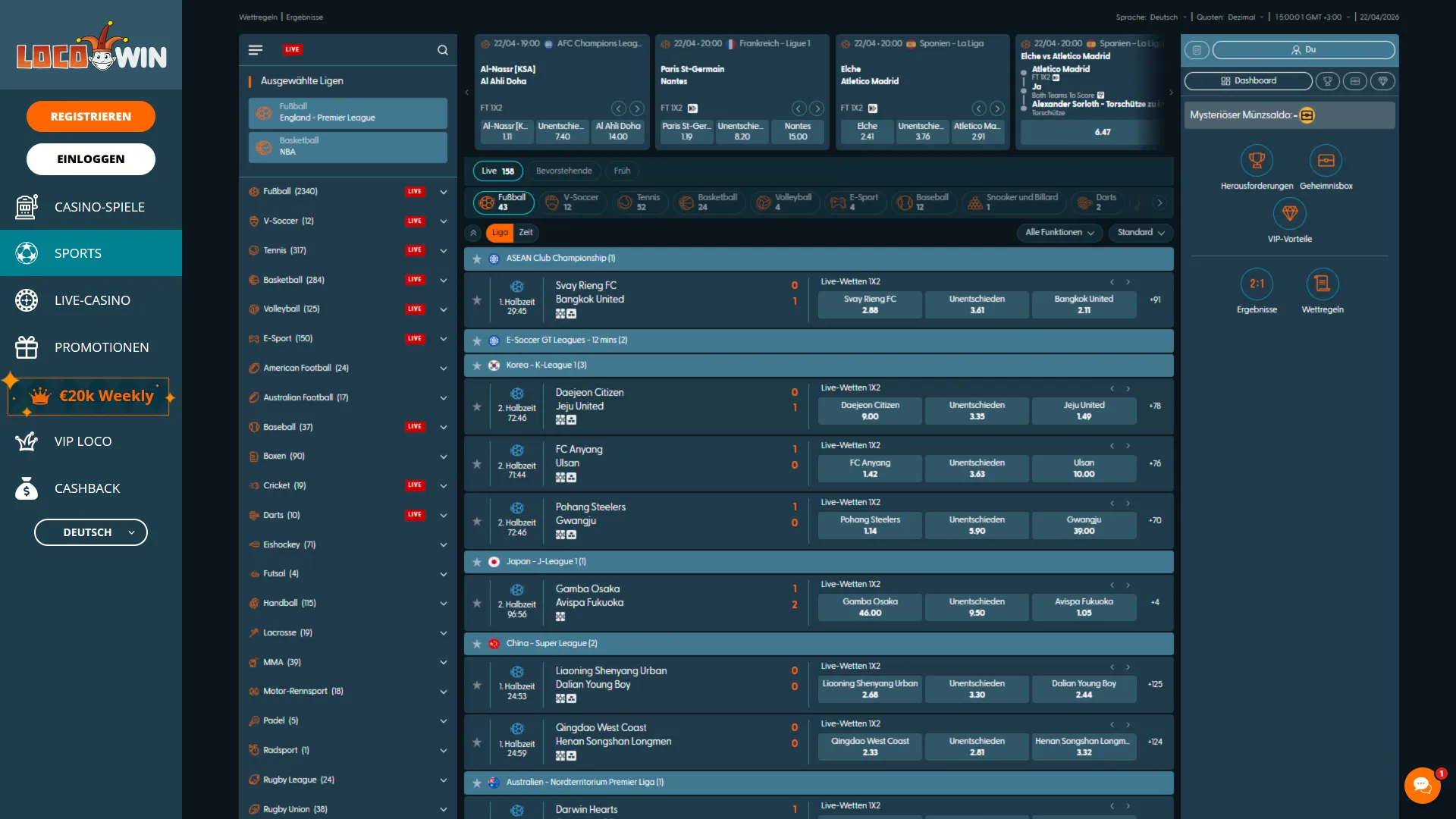 Entdecke die schnell ladende und grafisch ansprechende Lobby des LocoWin Online Casinos.