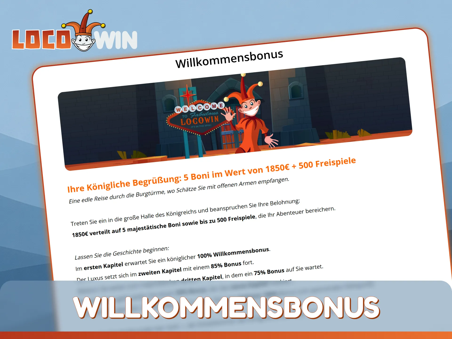 Sichere dir dein exklusives Startguthaben mit dem attraktiven LocoWin Casino Willkommensbonus.