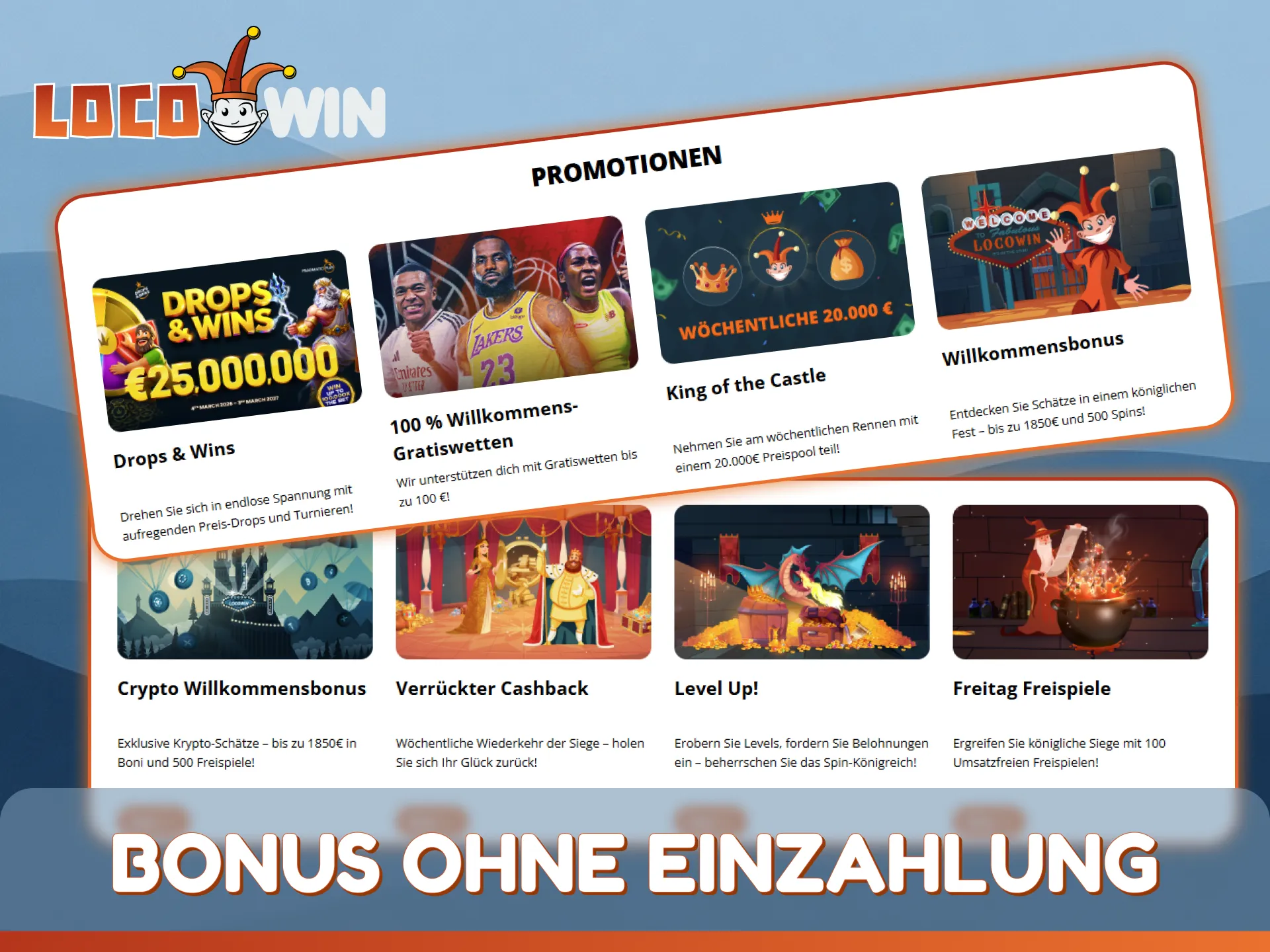 LocoWin Bonus ohne Einzahlung für Neukunden nach der Registrierung.