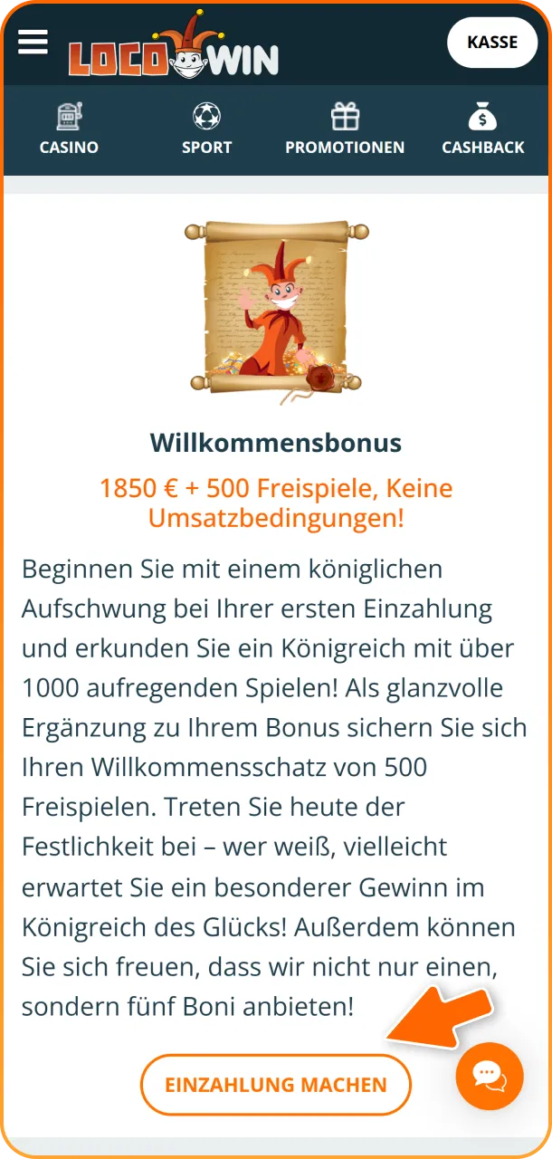 Wählen Sie Ihren gewünschten Bonus aus, bevor Sie die Zahlung im LocoWin Casino tätigen.