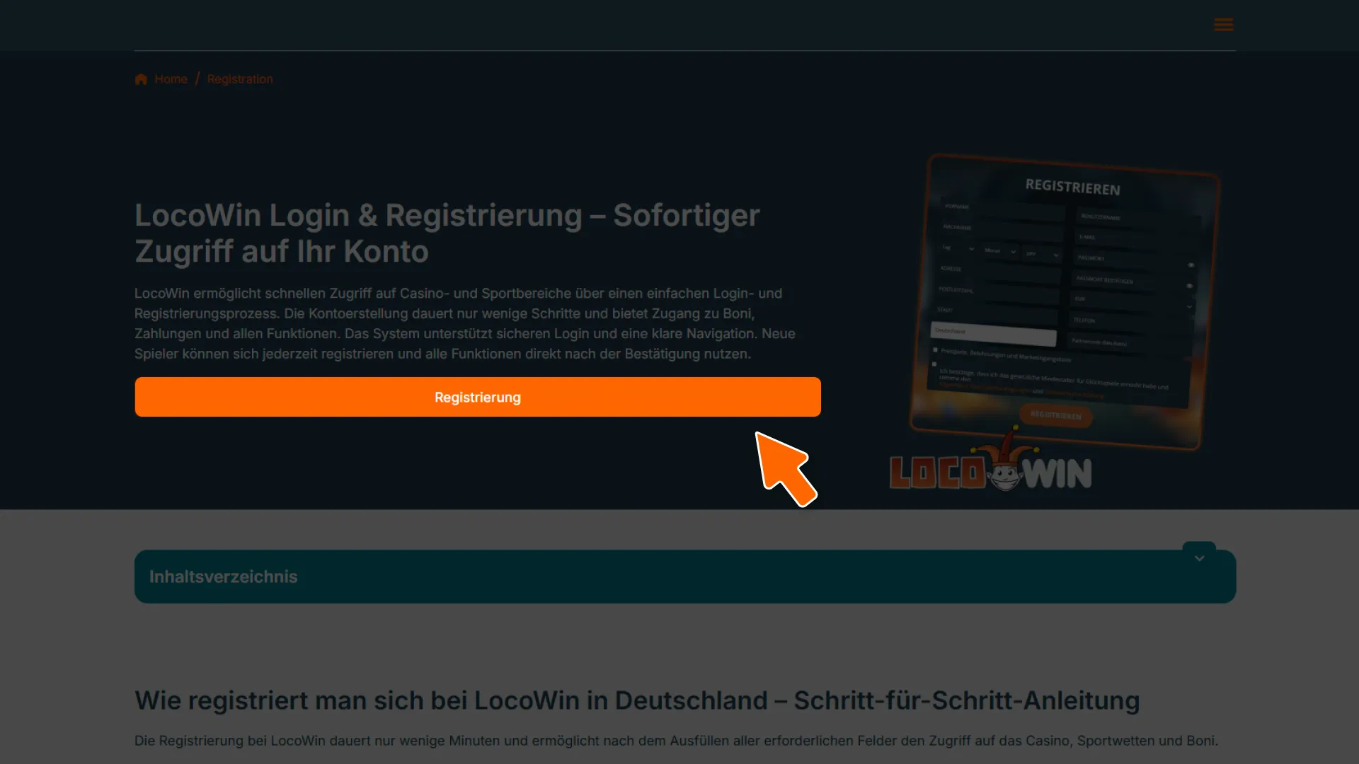 Nutzen Sie den offiziellen Link auf unserer Seite, um direkt zum Anmeldeformular der LocoWin App zu gelangen.