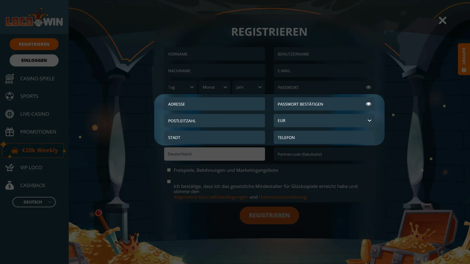 Tragen Sie Ihre persönlichen Daten wie Name und Geburtsdatum korrekt in die Maske der LocoWin App ein.